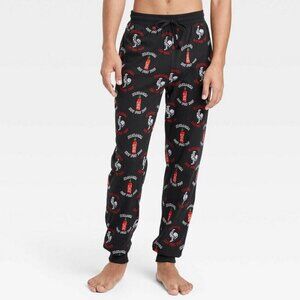 NWT Sriracha Hot Sauce Pajama Sleep Pant Mens S Black Loungewear Jogger Pockets